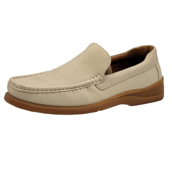Florsheim Loafers Men Size 9.5 Beige Comfortech Drivers Shoes Slip On Leather - Picture 1 of 9